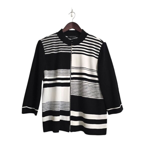 Ming Wang Striped Colorblock Elbow Sleeve Zip Jacket Sz L - Picture 1 of 8